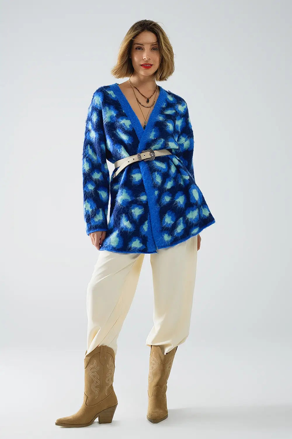 Blue Leopard print cardigan with wool - BLUE / ONE - Cardigans