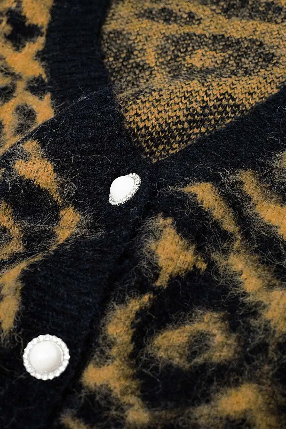 Leopard print cardigan made of knitted fabric with wool in Camel - BLACK / ONE - Cardigans