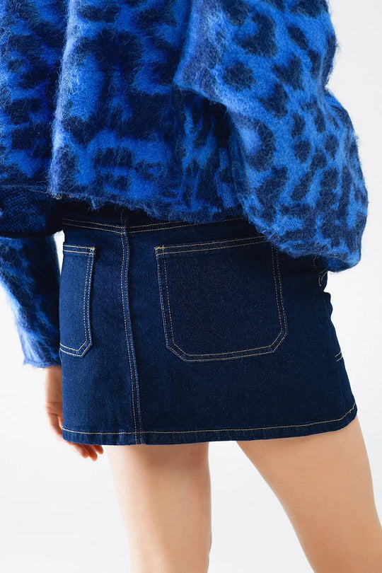 Dark wash denim mini skirt with front pockets - Skirts