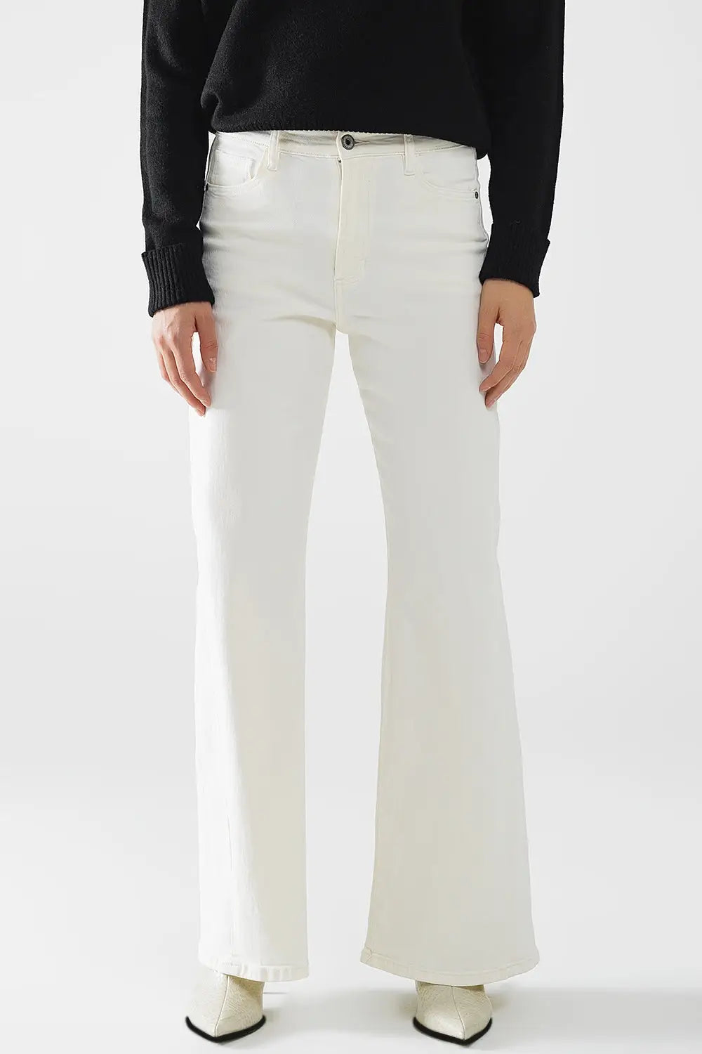 Extra wide leg trousers in cream color - Colored Jeans