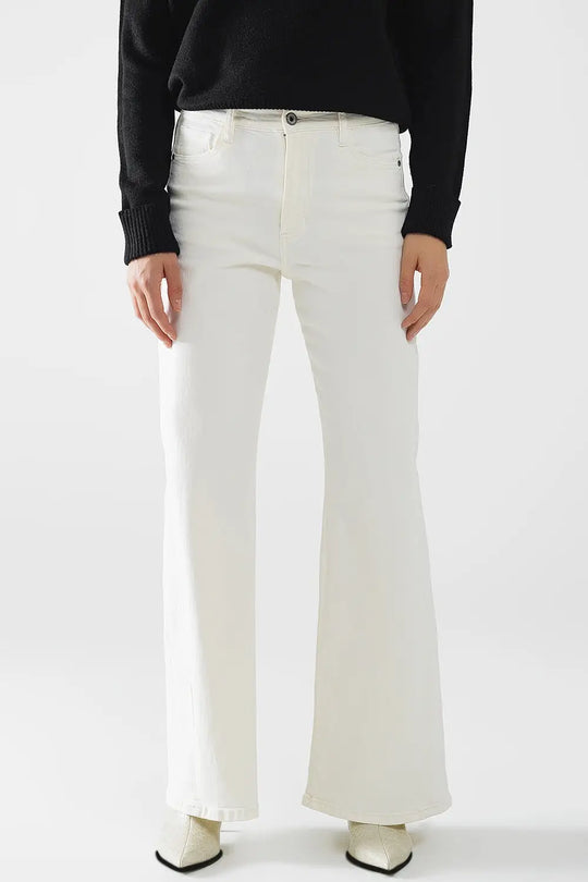 Extra wide leg trousers in cream color - Colored Jeans