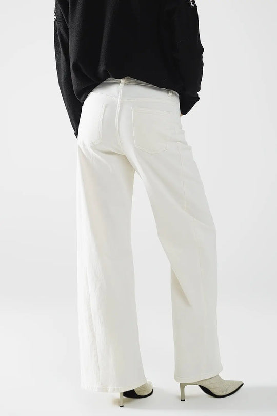 Extra wide leg trousers in cream color - Colored Jeans