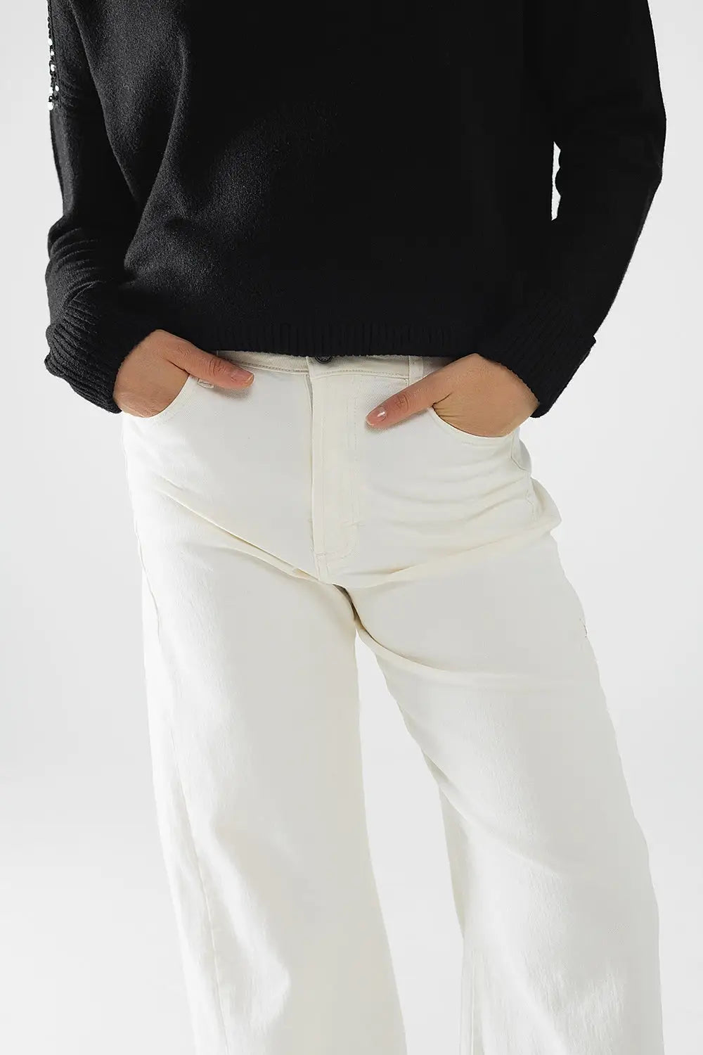 Extra wide leg trousers in cream color - Colored Jeans