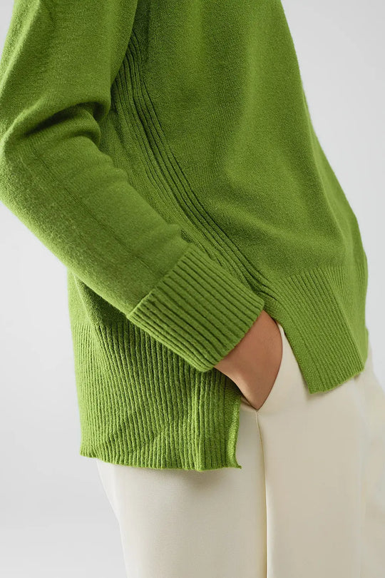 Green Long Sleeves Sweater With Sequins on The Shoulders - GREEN / ONE - Sweaters