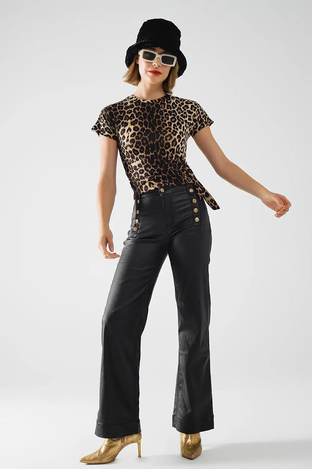 Leopard print Spandex t-shirt with bow detail - T-Shirts