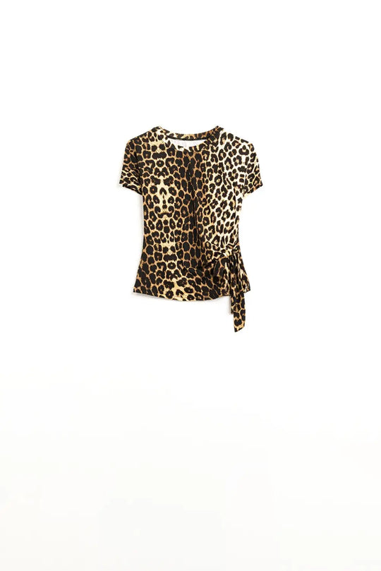 Leopard print Spandex t-shirt with bow detail - T-Shirts