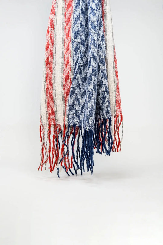 Houndstooth style americana Scarf in White Red and Blue - BLUE / ONE - Scarves