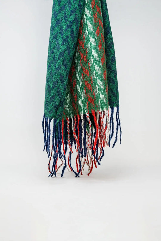 Houndstooth design Scarf in green and red - GREEN / ONE - Scarves