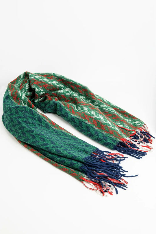 Houndstooth design Scarf in green and red - GREEN / ONE - Scarves