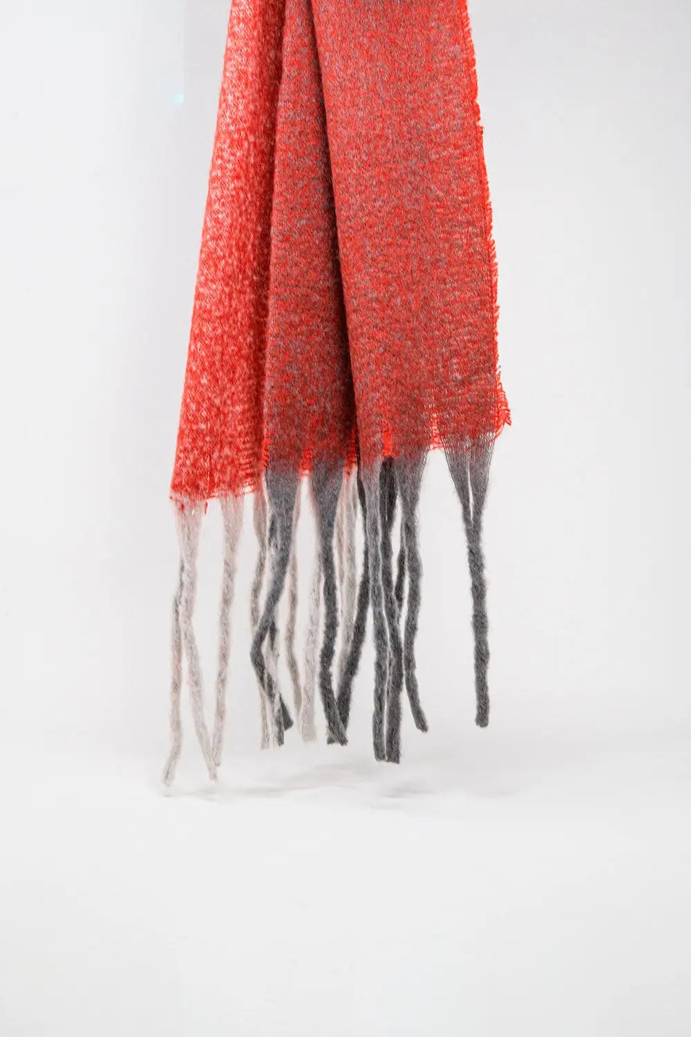 Chunky knit scarf in red color block with fringes - RED / ONE - Scarves