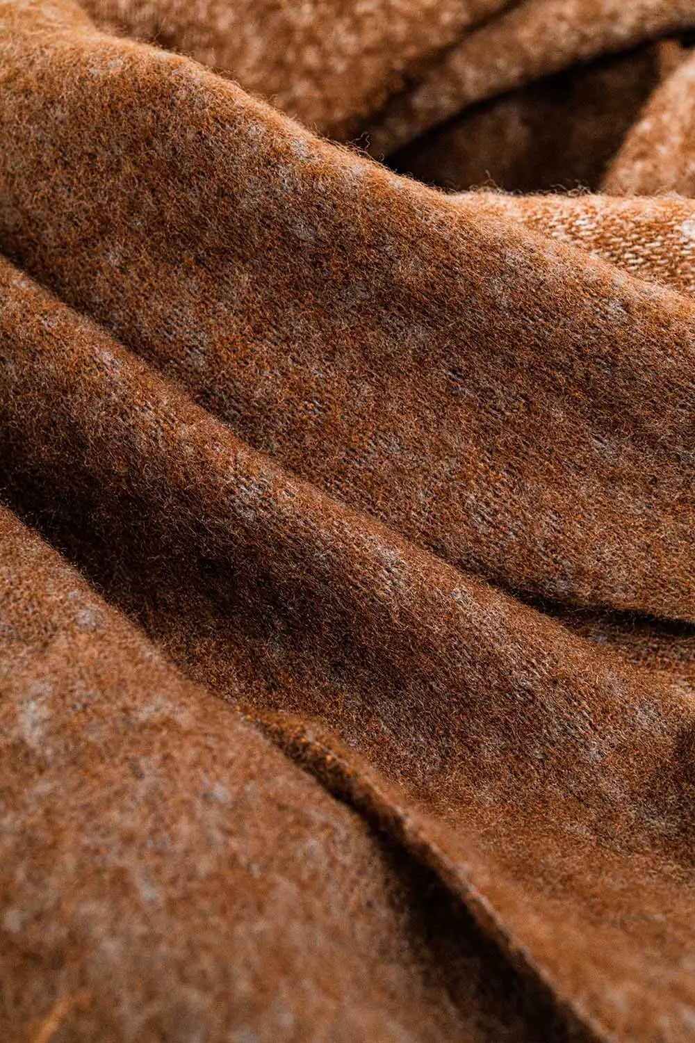 Chunky knit scarf in brown color block with fringes - BROWN / ONE - Scarves