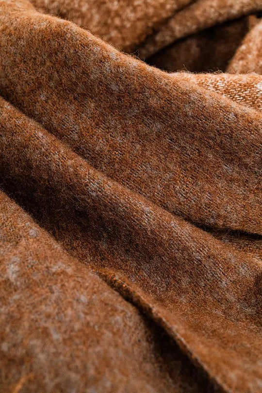 Chunky knit scarf in brown color block with fringes - BROWN / ONE - Scarves
