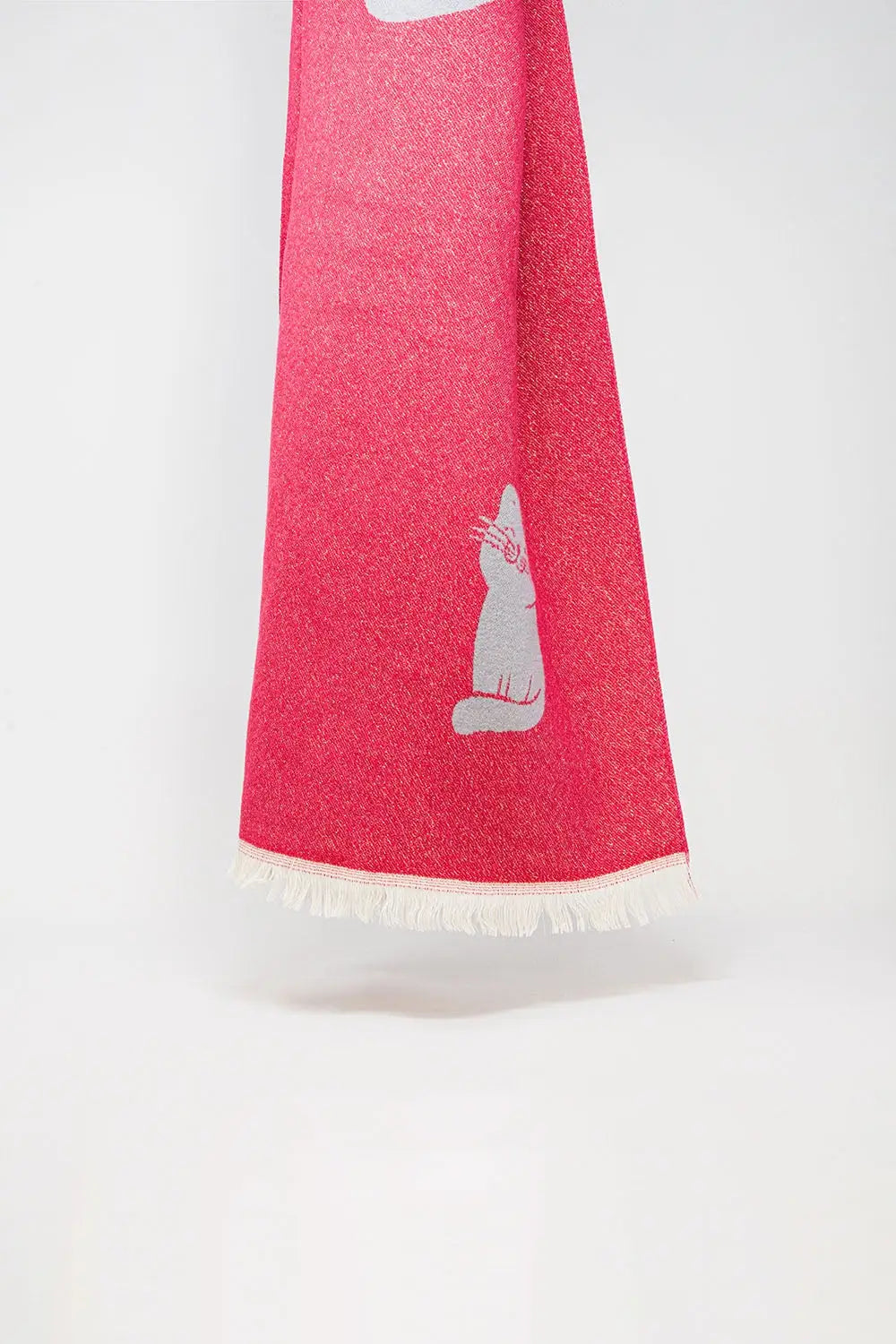 Wide soft knitted scarf in pink with cat print - FUCHSIA / ONE - Scarves