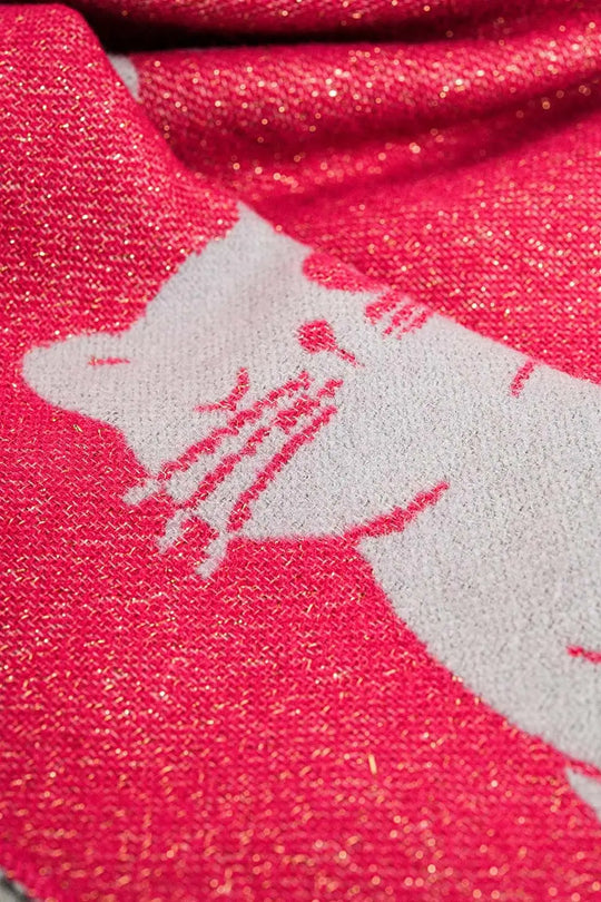 Wide soft knitted scarf in pink with cat print - FUCHSIA / ONE - Scarves