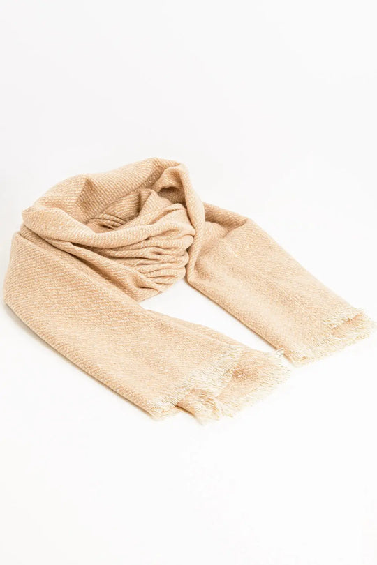 Camel-colored scarf with gold thread detail - BEIGE / ONE - Scarves