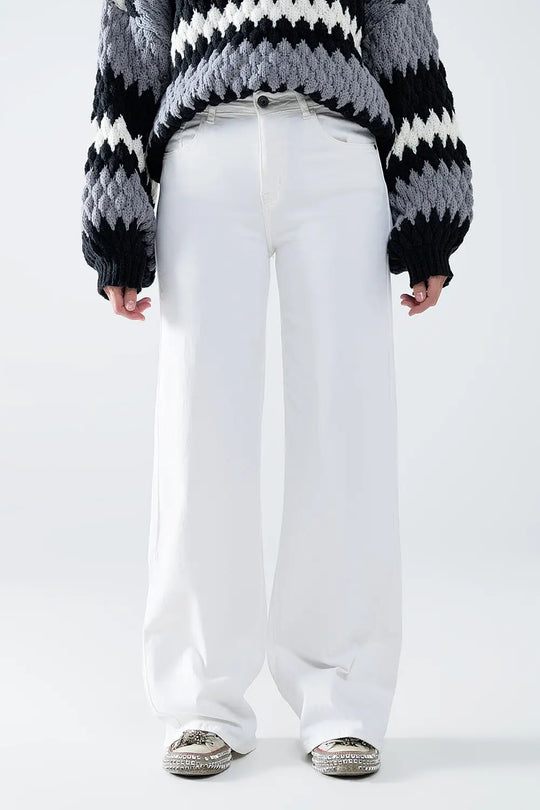 white wide leg high rise Pants - Colored Jeans