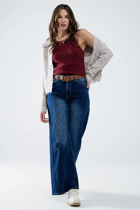 Extra wide leg washed denim with side seam