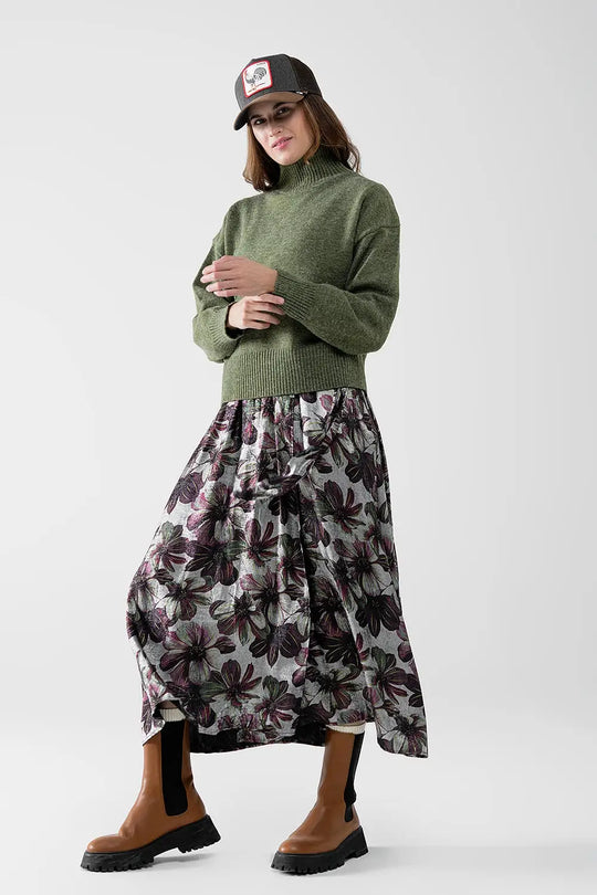 chunky knit sweater in green with turtleneck - Sweaters