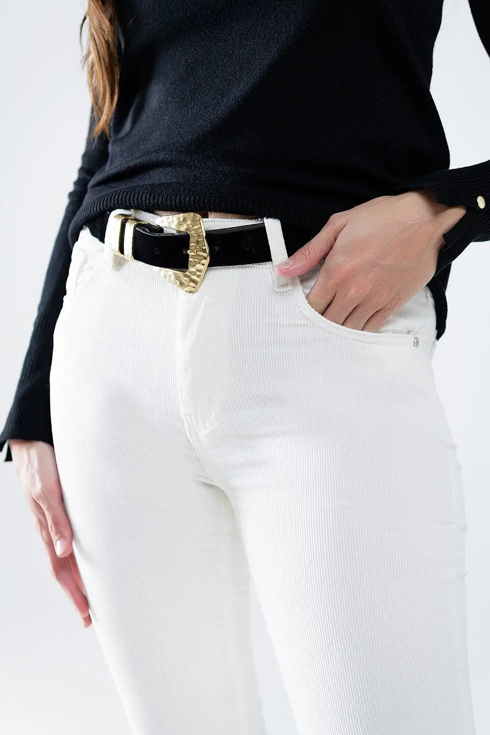 Cream Corduroy flare pants with leopard print at the bottom - Pants