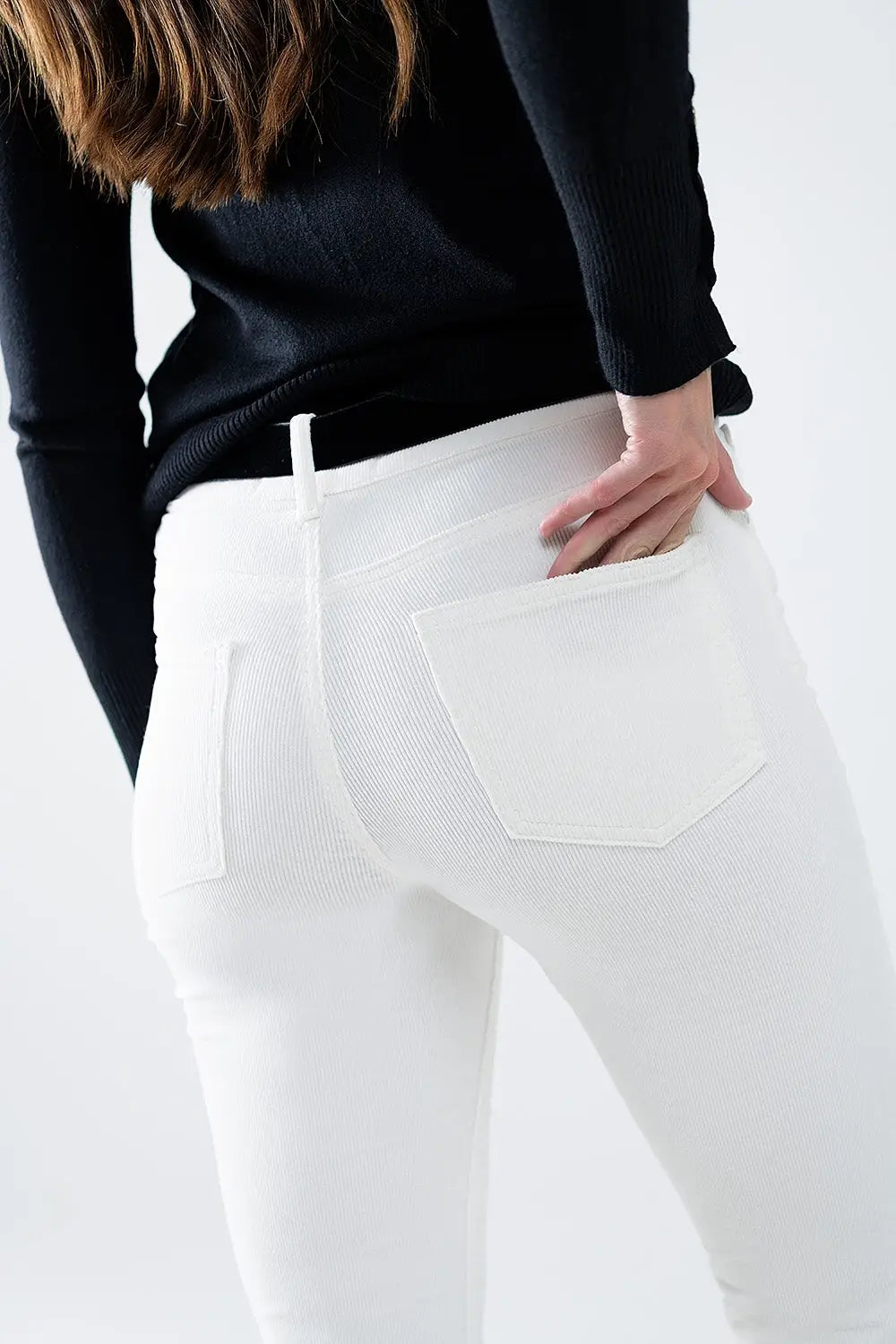 Cream Corduroy flare pants with leopard print at the bottom - Pants
