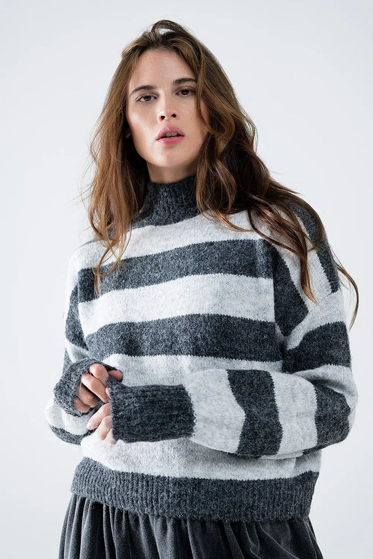 turtleneck gray striped sweater - Sweaters