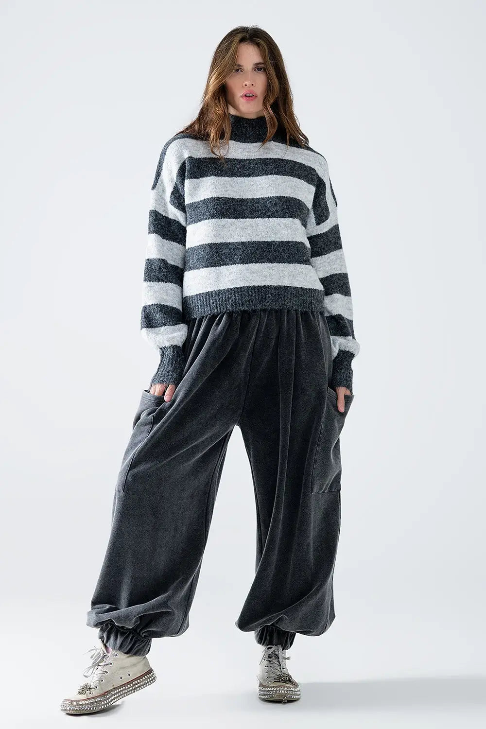 turtleneck gray striped sweater - Sweaters