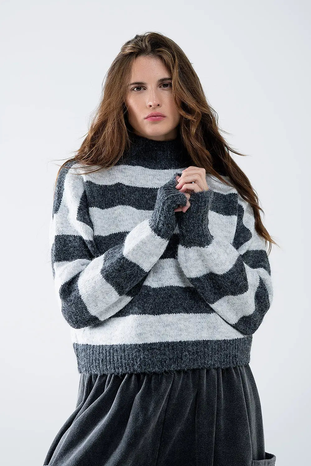 turtleneck gray striped sweater - Sweaters