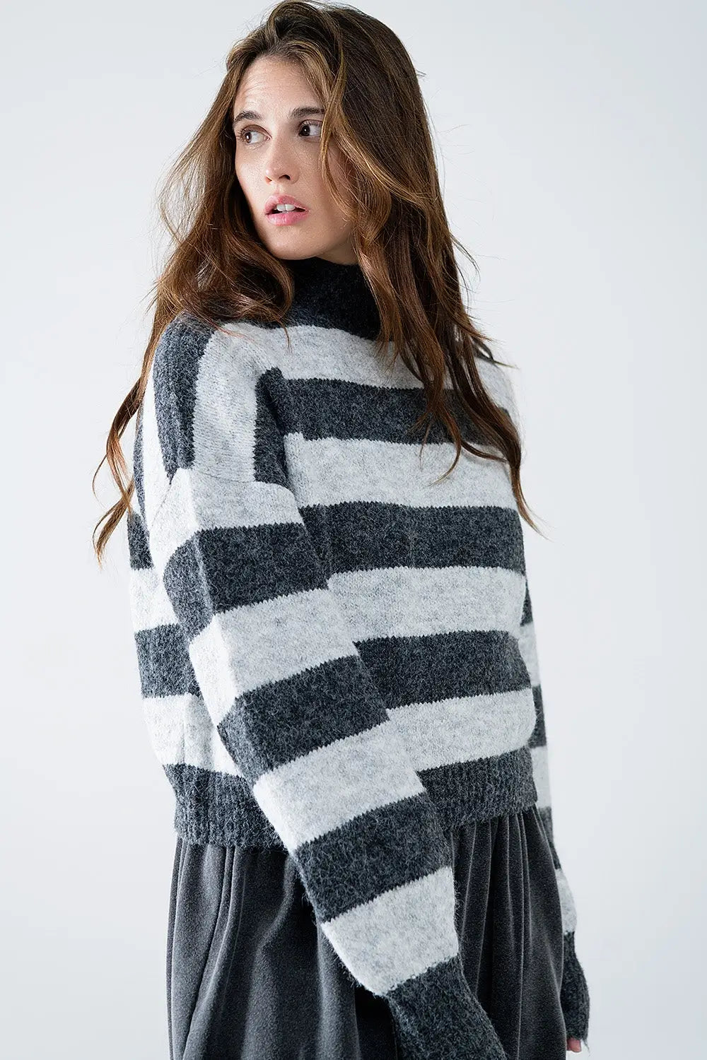 turtleneck gray striped sweater - Sweaters
