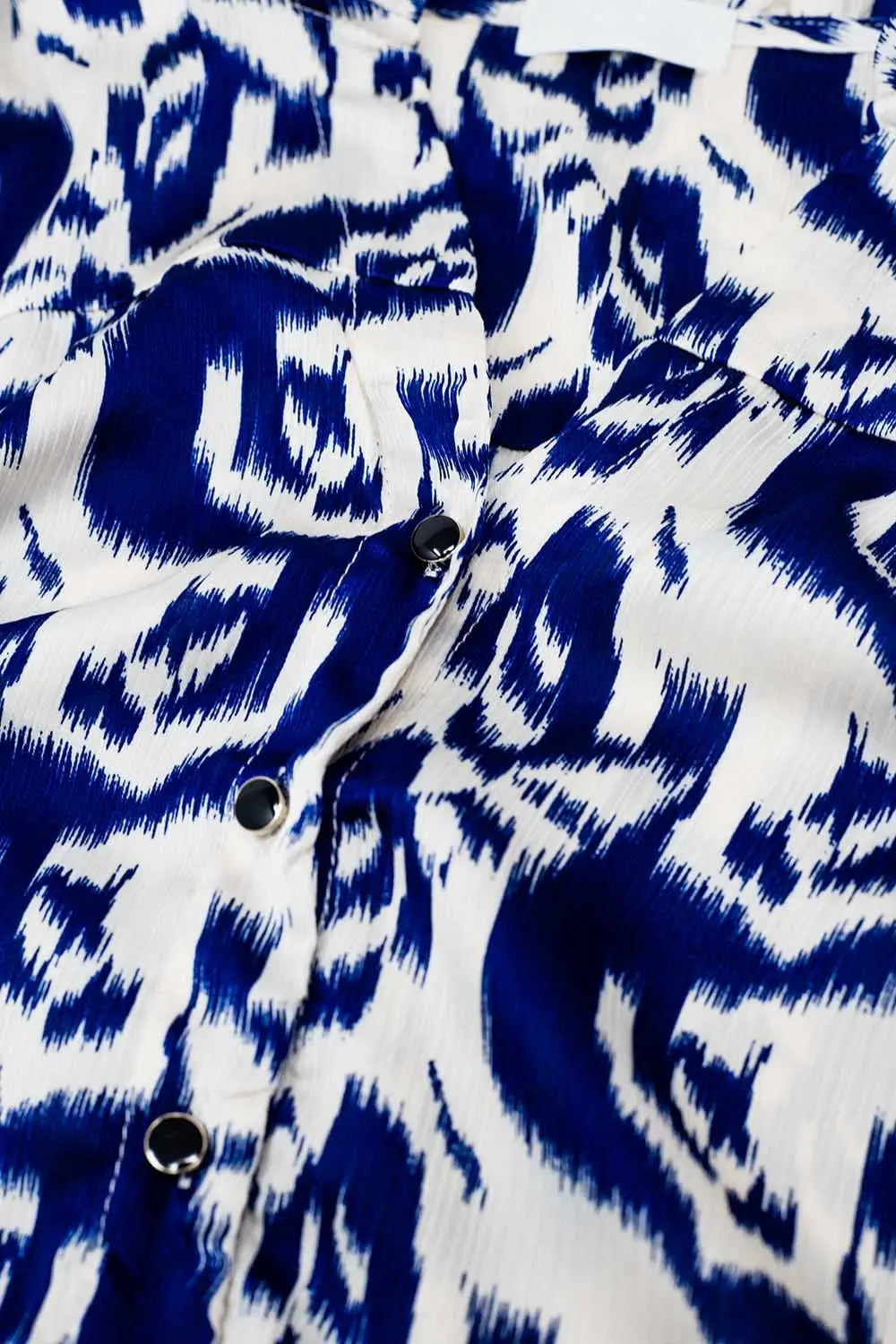 Balloon Sleeve Abstract Print Blouse in Navy and White - Shirts