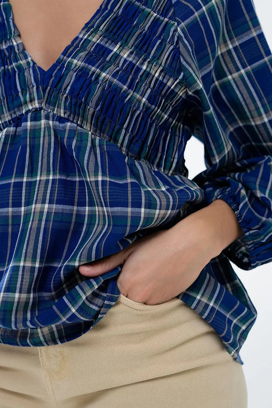 Babydoll Plaid Shirt in Blue and Green - Shirts