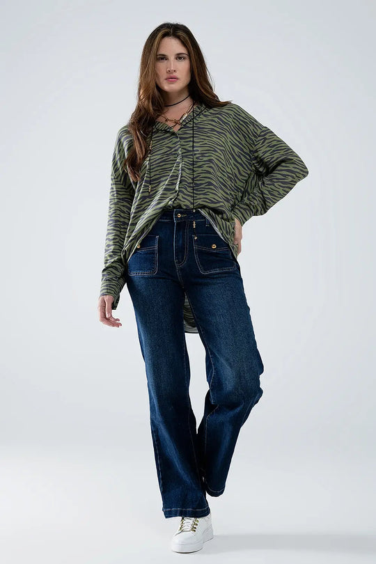 Zebra Printed Shirt in Green - Shirts