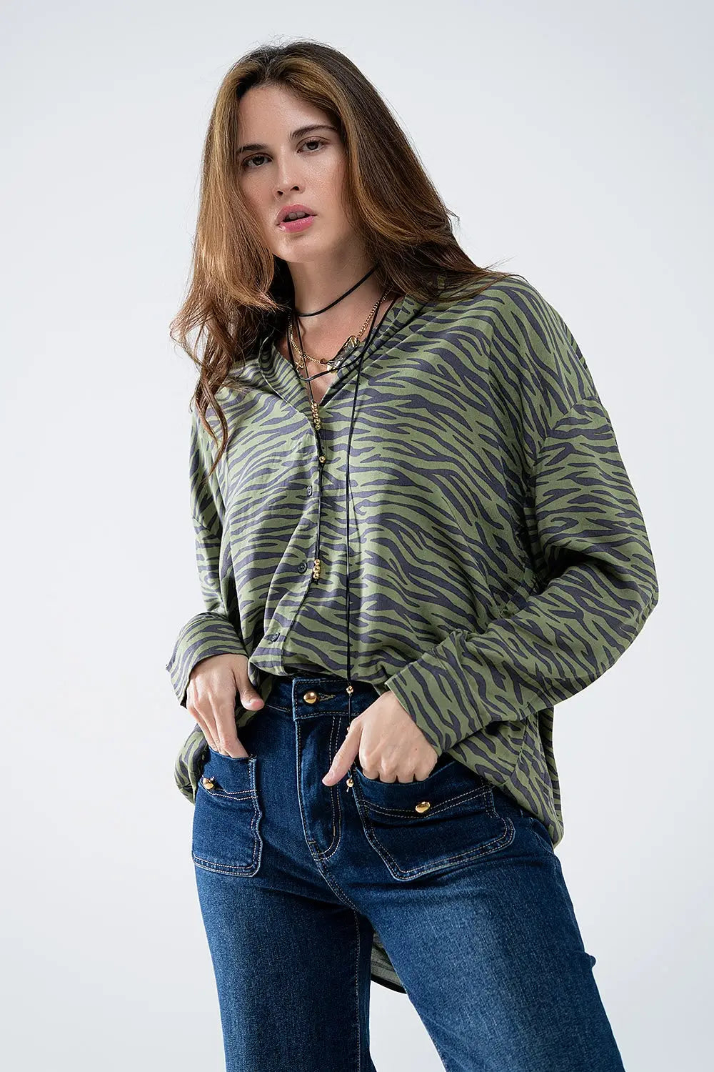 Zebra Printed Shirt in Green - Shirts
