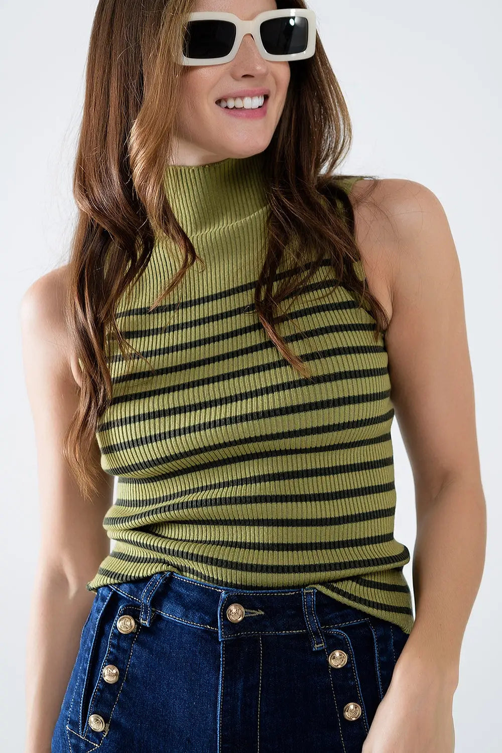 Striped Turtle sweater In Olive Green - Sweaters