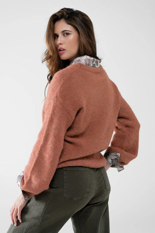 Cozy Balloon Sleeve Sweater in camel - Sweaters