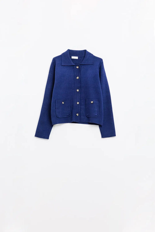 Soft knit cardigan in ink blue with front pockets - Cardigans