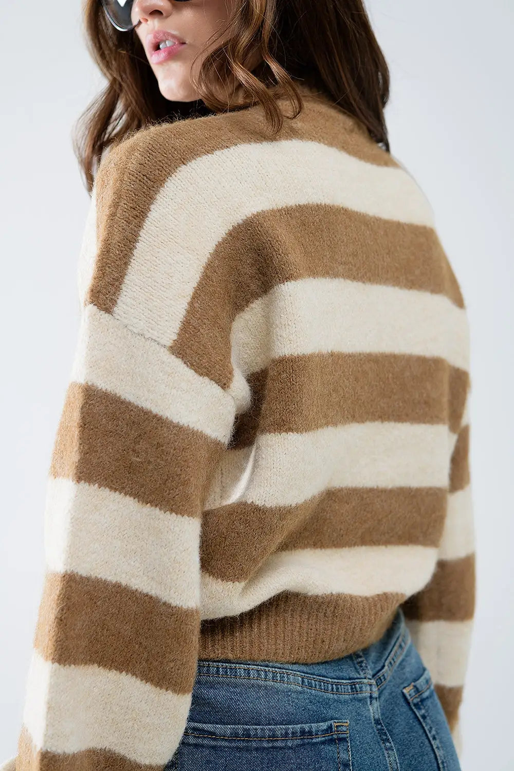 Beige striped turtleneck sweater - Sweaters