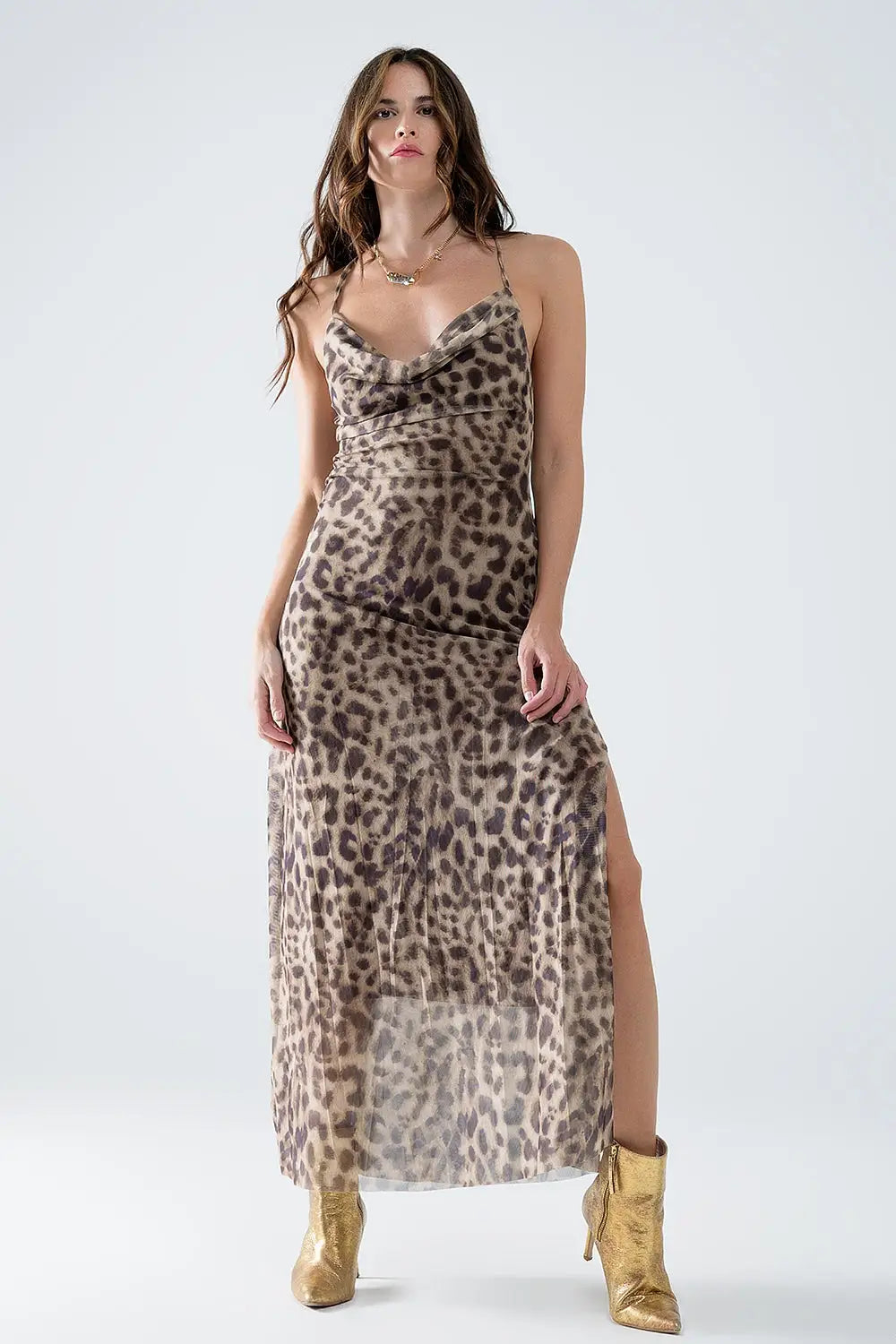 Leopard strap dress in mesh fabric - Dresses