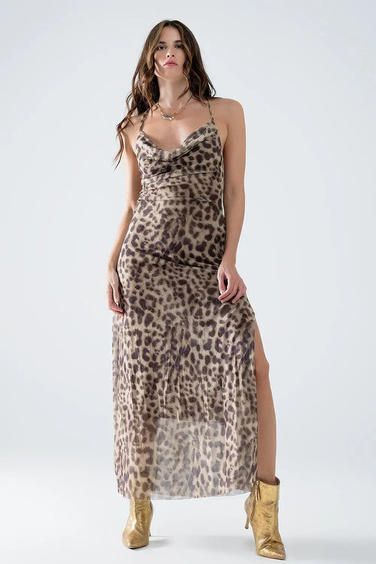 Leopard strap dress in mesh fabric - Dresses
