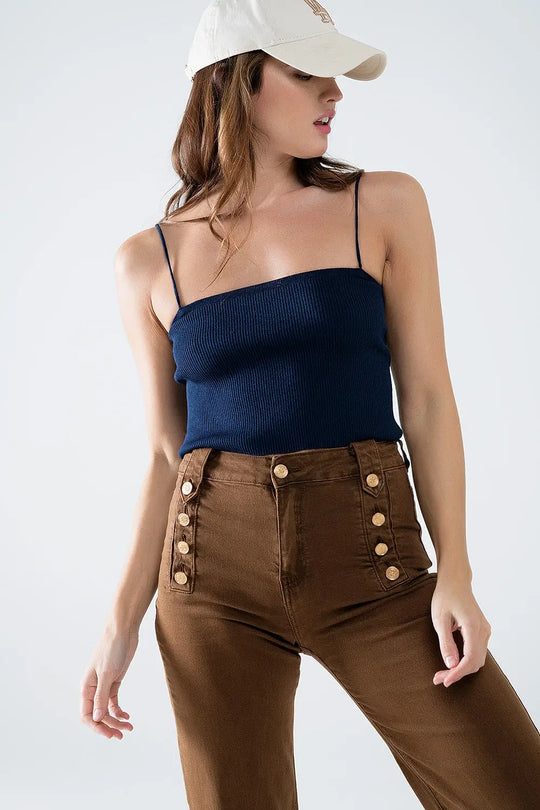 Basic knitted Top In navy With Thin Straps - Tops Sweaters