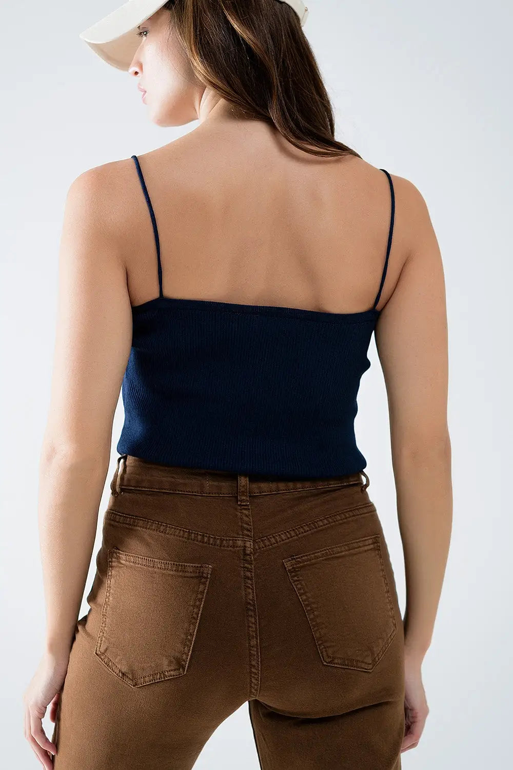 Basic knitted Top In navy With Thin Straps - Tops Sweaters