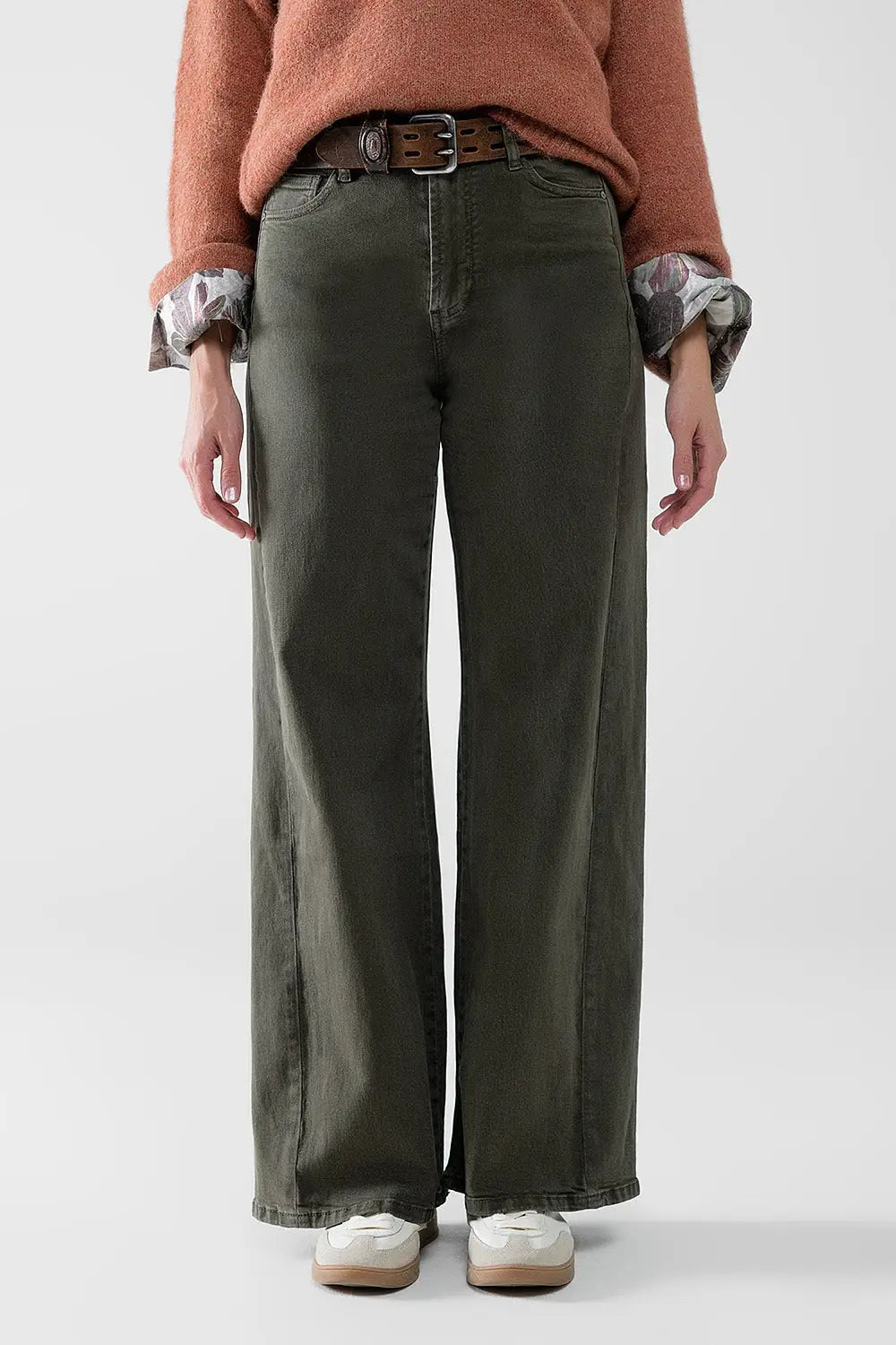 Extra wide leg Pants in olive green color - Pants