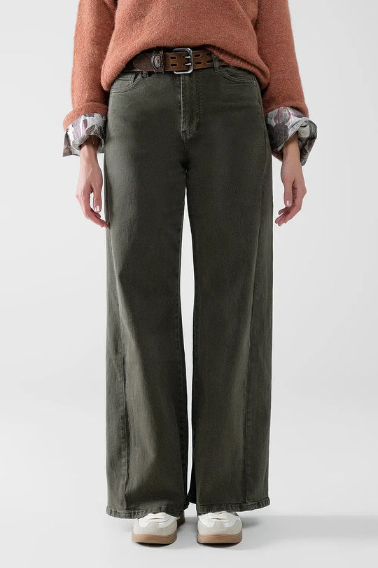 Extra wide leg Pants in olive green color - Pants
