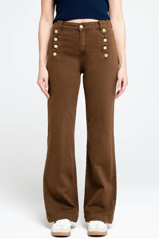 Straight Jeans With Gold Buttons At the Side in camel - Pants