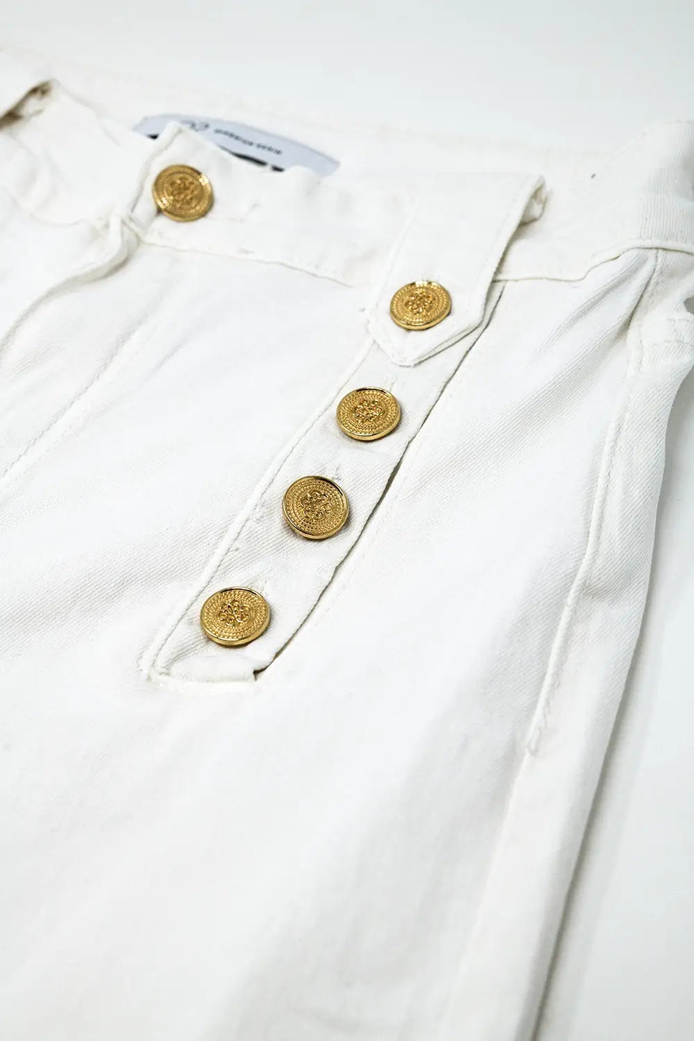 Straight Jeans With Gold Buttons At the Side in White - Pants