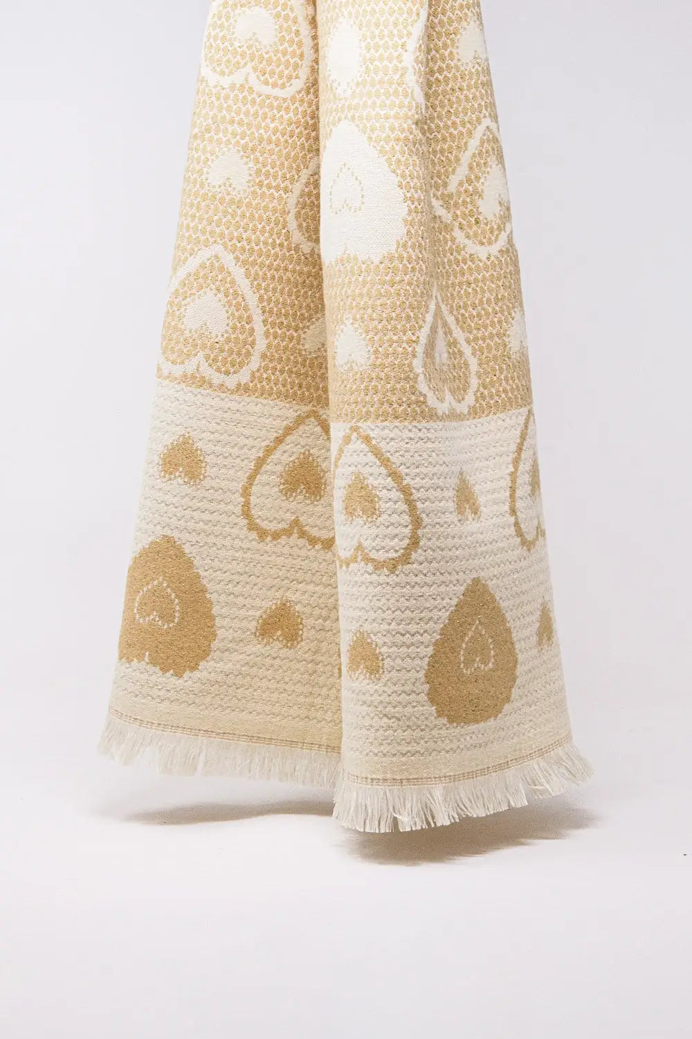beige scarf with heart print and golden thread detail - BEIGE / ONE - Scarves