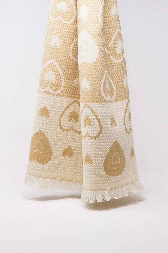 beige scarf with heart print and golden thread detail - BEIGE / ONE - Scarves