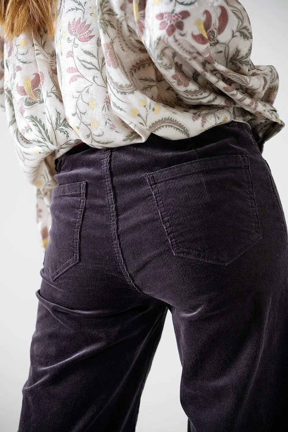 Straight Leg Corduroy Jeans in dark grey with pockets - Pants
