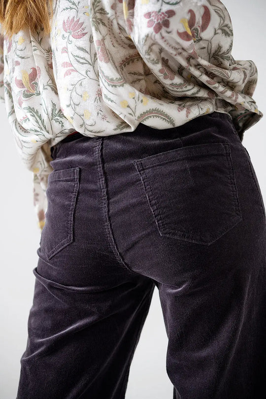 Straight Leg Corduroy Jeans in dark grey with pockets - Pants