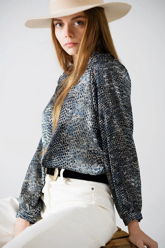 chiffon blouse in grey leopard print - Shirts