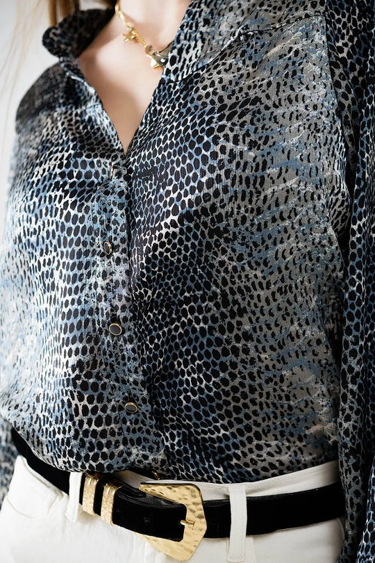 chiffon blouse in grey leopard print - Shirts